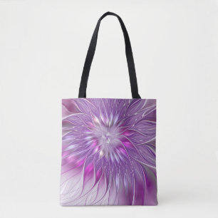Roze Paarse ventilatorpassie Abstract fractal Art Tote Bag