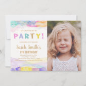 Roze Paarse Verf Birthday Uitnodigingen met foto (Voorkant)