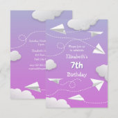 roze paarse verjaardag van vliegende papieren vlie aankondiging (Voorkant / Achterkant)