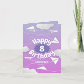 roze paarse verjaardag van vliegende papieren vlie kaart (Voorkant)