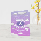 roze paarse verjaardag van vliegende papieren vlie kaart (Gele Bloem)