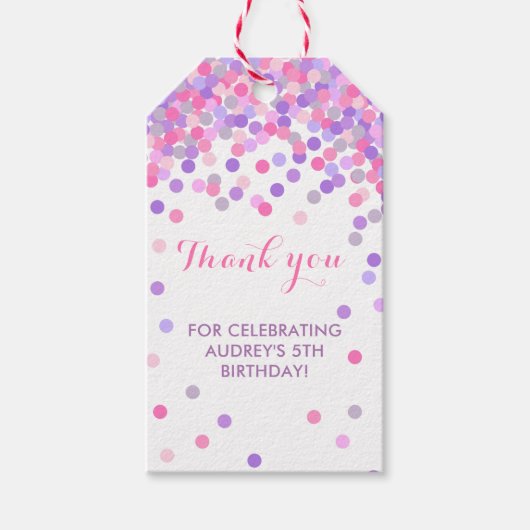 Roze & paarse Verjaardagsfeestje Dank U Favoriet T Cadeaulabel (Voorkant)