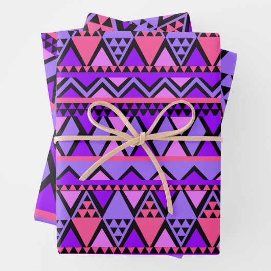 Roze Paarse Vet Patroon Verjaardagsplezier 3 Gift Inpakpapier Vel (In situ)