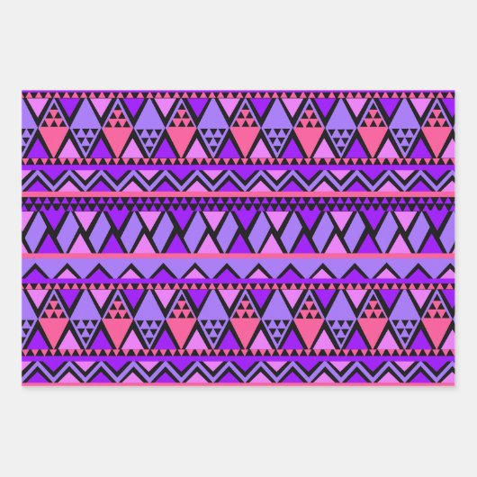 Roze Paarse Vet Patroon Verjaardagsplezier 3 Gift Inpakpapier Vel (Voorkant)