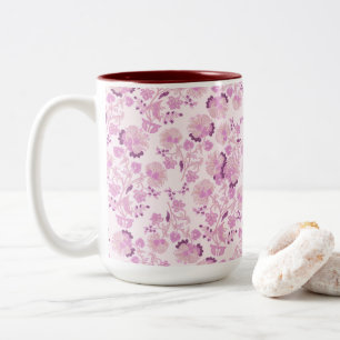 Roze Paarse Vintage Bloemmotief Mok