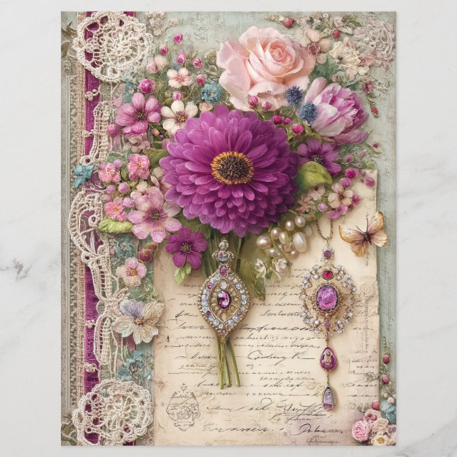 Roze Paarse Vintage Junk Journal Scrapbook Papier (Voorkant)