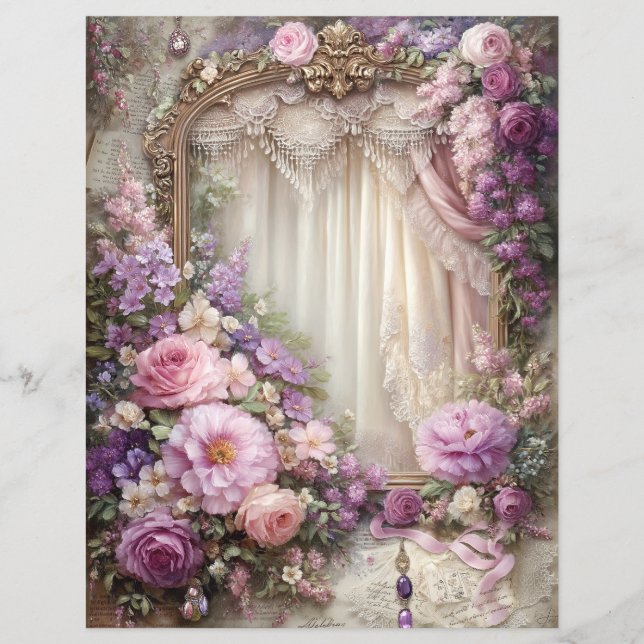Roze Paarse Vintage Junk Journal Scrapbook Papier (Voorkant)