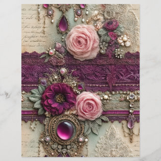 Roze Paarse Vintage Junk Journal Scrapbook Papier