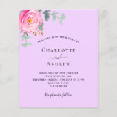 Roze paarse violette roos budget bruiloft uitnodig (Voorkant)