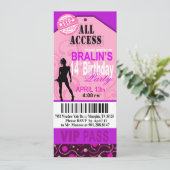 Roze Paarse VIP 14e verjaardag Ticket Party Kaart (Staand voorkant)