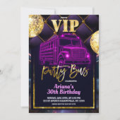 Roze Paarse VIP Feestbus Uitnodiging (Voorkant)