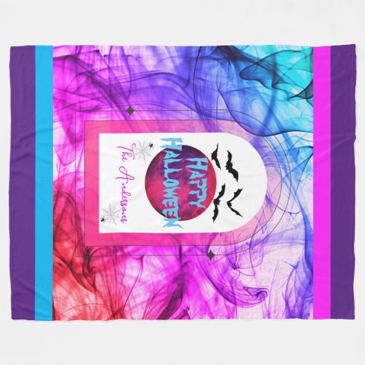 Roze Paarse vleermuizen spin typografie Happy Hall Fleece Deken (Voorkant (Horizontaal))