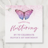 Roze Paarse Vlinder 1e Verjaardag Bedankt Bedankjes Labels (Voorkant)