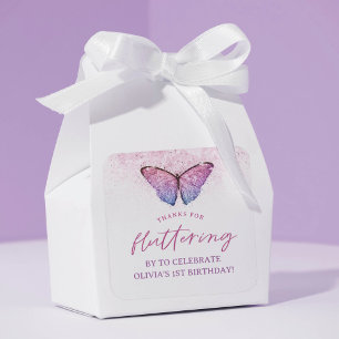 Roze Paarse Vlinder 1e Verjaardag Bedankt Favoriet Vierkante Sticker