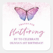 Roze Paarse Vlinder 1e Verjaardag Bedankt Favoriet Vierkante Sticker (Voorkant)