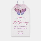 Roze Paarse vlinder 1e verjaardag Favor Cadeaulabel (Achterkant)