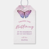 Roze Paarse Vlinder 1e Verjaardag Geschenk Cadeaulabel (Voorkant)