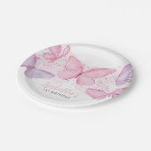 Roze Paarse vlinder 1e verjaardag meisje Papieren Bordje (Gekanteld)
