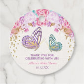 Roze paarse vlinder baby shower bedankjes labels (Voorkant)