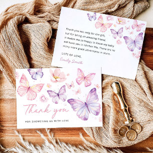 Roze Paarse Vlinder Baby Shower Dank Je Wel Bedankkaart