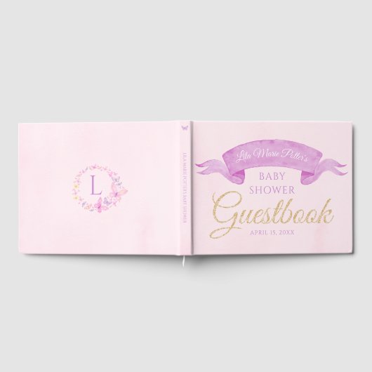 Roze & Paarse Vlinder Baby shower Gastenboek (Volledig)