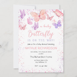 Roze Paarse Vlinder Baby Shower  Kaart