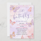 Roze Paarse Vlinder Baby shower Kaart (Voorkant)