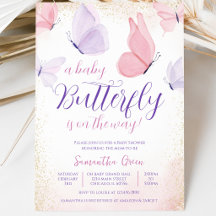 Roze Paarse Vlinder Baby Shower