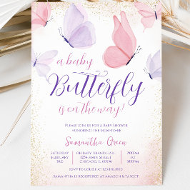 Roze Paarse Vlinder Baby Shower Kaart