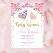 Roze paarse vlinder baby shower kaart