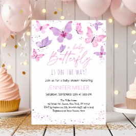 Roze Paarse vlinder Baby shower Kaart
