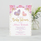 Roze paarse vlinder baby shower kaart (Staand voorkant)