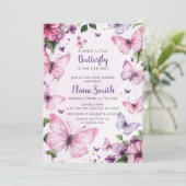 Roze Paarse vlinder Baby shower Kaart (Staand voorkant)