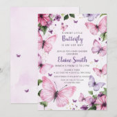 Roze Paarse vlinder Baby shower Kaart (Voorkant / Achterkant)