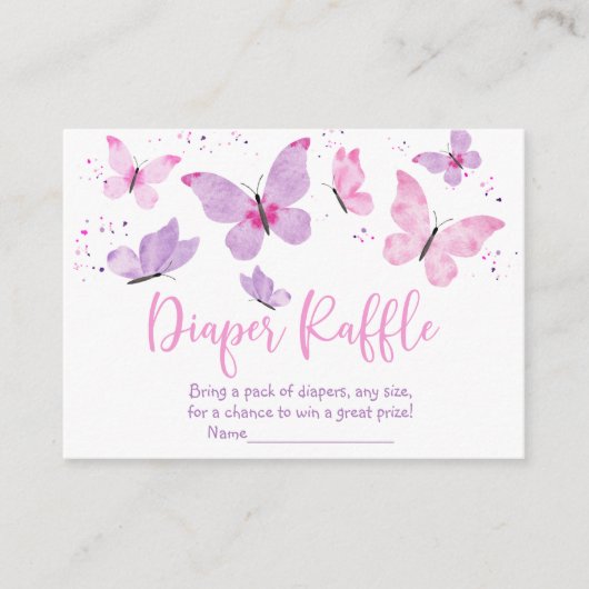 Roze Paarse Vlinder Baby shower Luier Raffle Informatiekaartje (Voorkant)