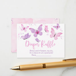 Roze Paarse Vlinder Baby shower Luier Raffle Informatiekaartje
