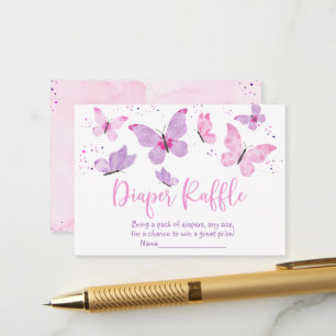 Roze Paarse Vlinder Baby shower Luier Raffle Informatiekaartje