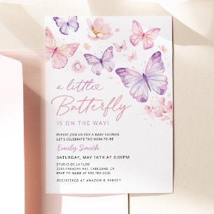 Roze Paarse Vlinder Baby Shower Uitnodiging