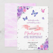 Roze paarse vlinder bedankkaart (Voorkant / Achterkant)