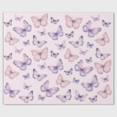 Roze Paarse vlinder Birthday Cadeaupapier (Vlak)