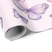 Roze Paarse vlinder Birthday Cadeaupapier (Rol Hoek)
