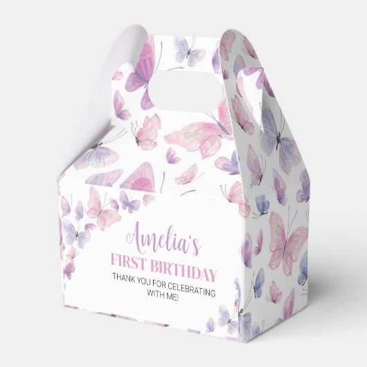 Roze Paarse vlinder Birthday Favor Box Bedankdoosjes (Voorkant Zijde)