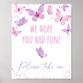 Roze Paarse vlinder Birthday Favor Sign Poster (Voorkant)