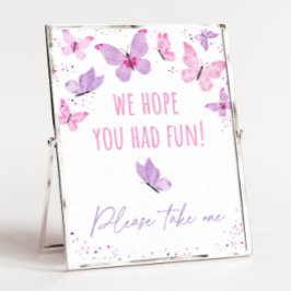 Roze Paarse vlinder Birthday Favor Sign Poster
