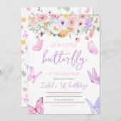 Roze Paarse vlinder Birthday Kaart (Voorkant / Achterkant)