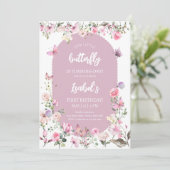 Roze Paarse vlinder Birthday Kaart (Staand voorkant)