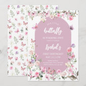 Roze Paarse vlinder Birthday Kaart (Voorkant / Achterkant)