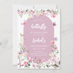 Roze Paarse vlinder Birthday Kaart