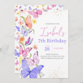 Roze Paarse vlinder Birthday Kaart (Voorkant / Achterkant)