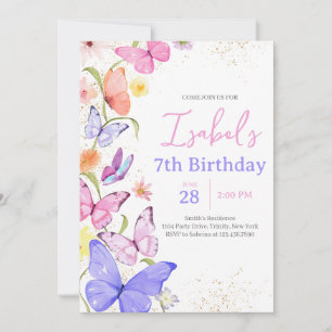 Roze Paarse vlinder Birthday Kaart